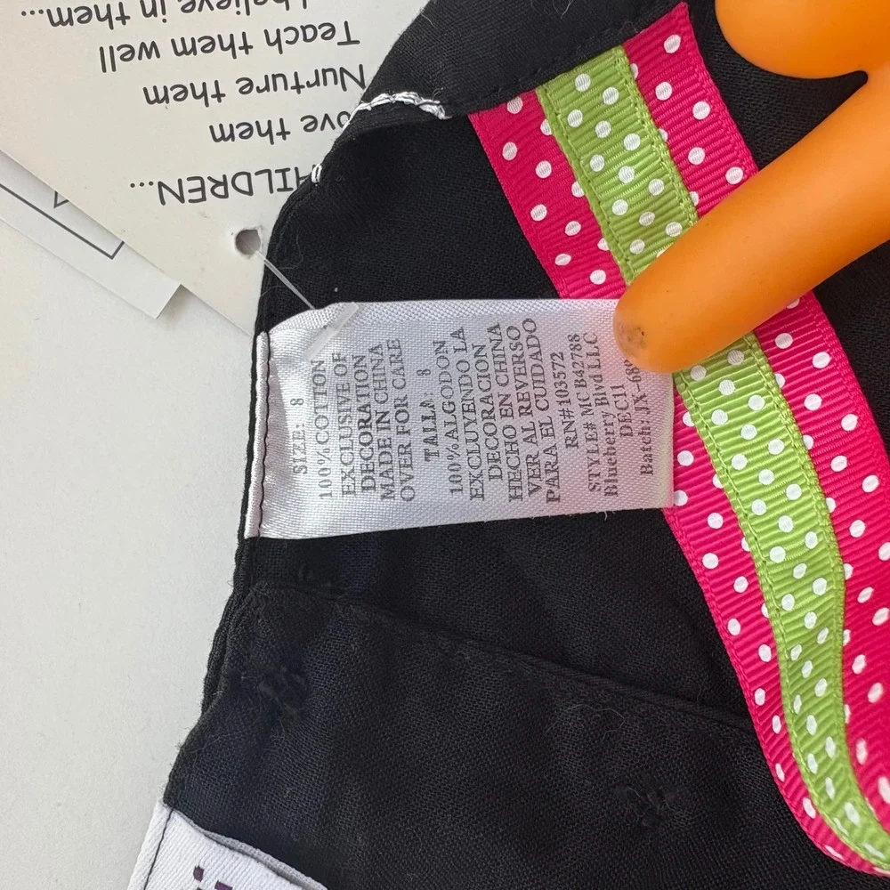 Blueberi Boulevard Girls 8 NWT Black,  Flowers, Polka Dots, Ribbon‎ & Embroidery